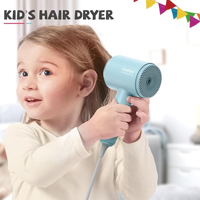 Feekaa Kids Hair Dryer Portable Mini Blow Dryer with Diffuser Quiet Small Hair Dryer for Children Compact Kids Hairdryer with DIY Stickers Lightweight Boy &amp Girl Birthday Gift Pink