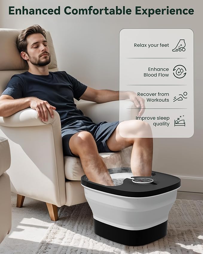 Snailax Foot Spa Bath Massager with Heat Bubble Shiatsu Massage Rollers Remote Control Temperature Control Collapsible Pedicure Foot Soaking Tub