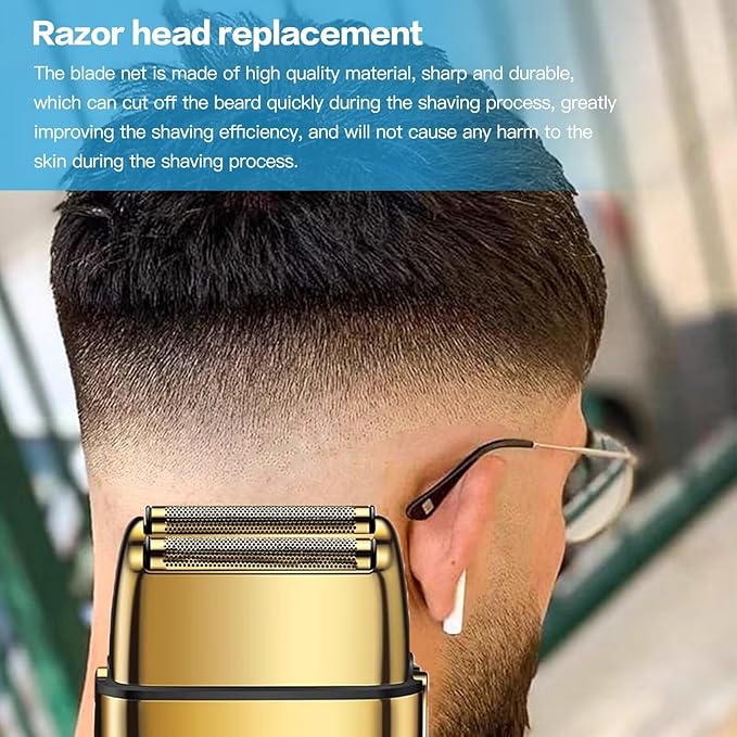 New 2 Pcs Replacement Foil and Cutter for Barberology Electric Shaver Double Foil Shaver Replacement Head for PRO Barberology FXFS2 Electric Razors(Gold) Upgraded