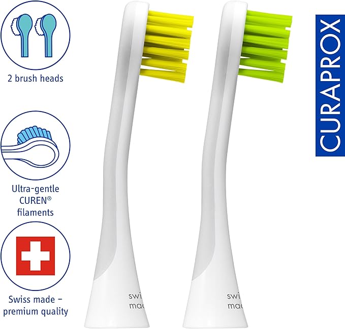 Curaprox Hydrosonic Brush Heads Rainbow Sensitive Duo – for Gentle Gum Care &amp Daily Cleaning | Yellow/Green 2-Pack | Compatible with All Curaprox Sonic Models | Swiss Made