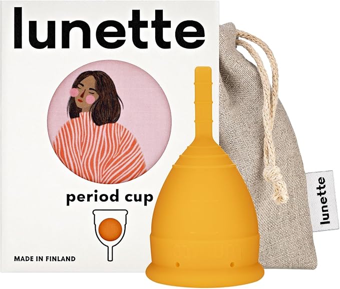Lunette Menstrual Cup Reusable BPA Free Period Cup with 12-Hour Leak Free Comfort - Soft 100% Medical-Grade Silicone - Eco-Friendly Pad &amp Tampon Alternative – Vegan - Made in Finland - Size 1 Oran
