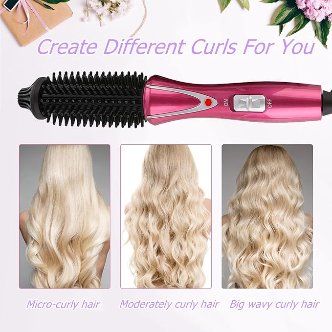 Electric Professional Anti-Scald Curling Brush with Instant Heat Up for All Hair Types (US Plug 110-240V)