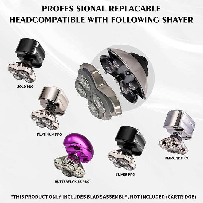 3Pack Pro 4 Shaver Replacement Heads for Skull Shaver Replacement Blade for Pitbull Gold PRO Silver PRO Platinum PRO Butterfly Kiss PRO Head Shavers Floating 4 Heads Self-Sharpening Blades