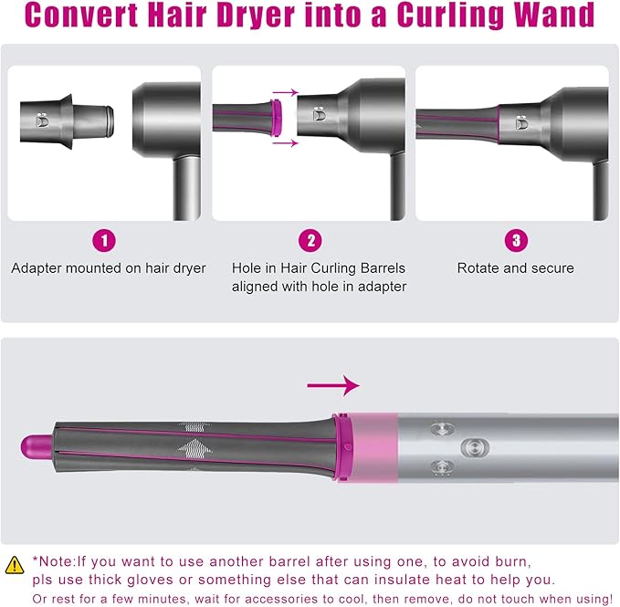1.2 Inch/30MM Long Hair Curling Iron Barrels for Dyson Airwrap HS01 HS05 Attachment Parts Hair Tool with Adaptor for Dyson Hair Dryer Converting to Airwrap Styler 1 Pair