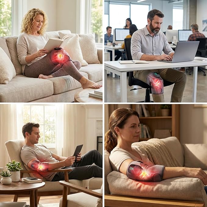 GALAX PRO Knee Electric Massager with Heat Cordless Heated Knee Massage for Pain Relief with 3 Heating Levels 6 Vibration Modes LED Screen &amp Adjustable Strap