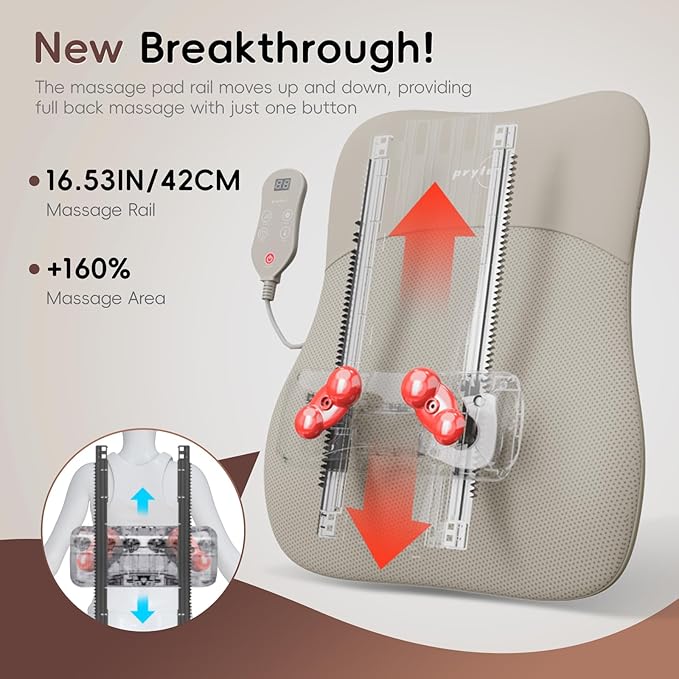 Back Massager Rolling Up and Down Back Massager with Heat Back Massage 4D Kneading for Pain Relief Deep Tissue Ultrathin Shoulder Massager Mother's Day Gift for Women Men Parents Khaki