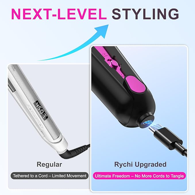 2-in-1 Cordless Flat Iron Hair Straightener &amp Curlerr Rechargeable Cordless Hair Straightener with 9600mAh Battery LCD Display Negative Ion Tech 6 Adjustable Temps Heat-up in Seconds for Home
