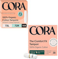Cora Organic Feminine Care | Applicator and Non-Applicator Tampon Packs | Ultra-Absorbent Unscented Natural Non-Toxic | 180 Total | Bundle Pack