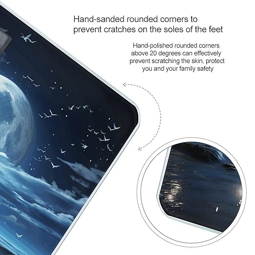 Moon Over Ocean Scale for Body Weight High Precision Digital Weight Scales with LCD Display Anti-Slip Sturdy Slim Tempered Glass Bathroom Scale for Home Use