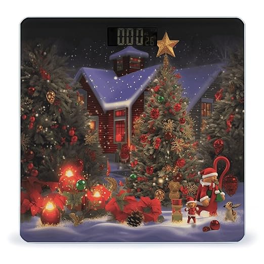 Christmas Cheer Scale for Body Weight Safe Rounded Corners Tempered Glass Digital Bathroom Scale LED Display 400lb Capacity Weight Scales with High Precision Sensors