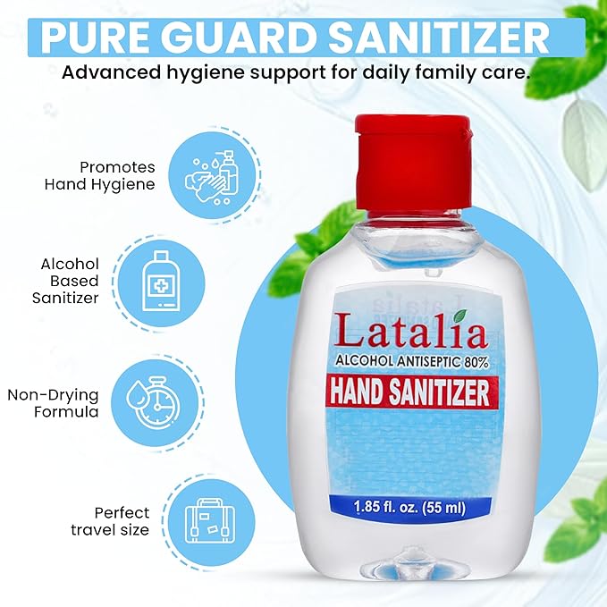 Latalia Mini Hand Sanitizer Travel Size Bulk Pack of 144 | 80% Alcohol Gel Unscented Non Drying Moisturizing For Non-Sticky Gentle &amp Fresh Hands Small Hand Sanitizer Bulk Anytime