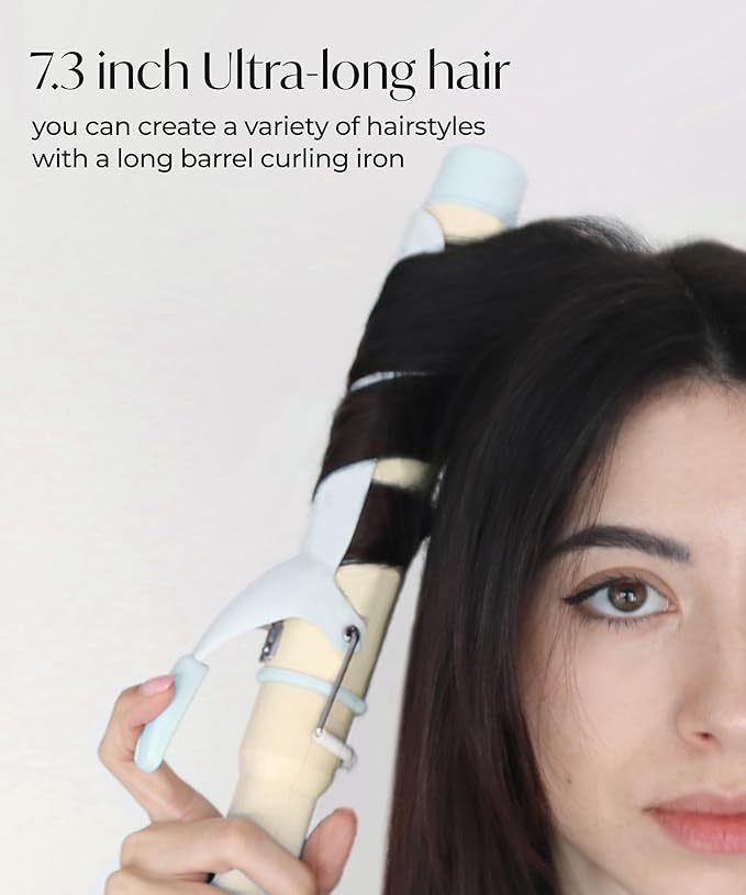 Curling Iron 1 1/2 Inch - 7.3 Long Barrel Ceramic Hair Curler for Blowout Beach Waves - Curling Wand Designed for Long Hair - Marshmallow