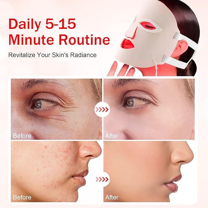 Red Light Therapy Mask Red Light Therapy for Face 7 Colors LED Facial Mask for Wrinkle Remove &amp Anti Aging Skin Care Home Travel UsePink (Upgraded Version)