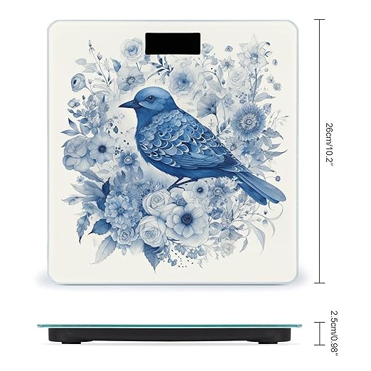 Bluebird and Flowers Scale for Body Weight Highly Accurate Digital Bathroom Scale Sturdy Tempered Glass Weighing Scales with LCD Display Fashion Body Fat Smart Scales 400lb
