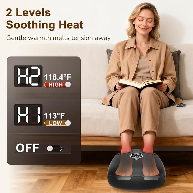 Shiatsu Foot Massager Machine with Heat : Deep Kneading Foot Massager with Vibration &amp Compression for Plantar Fasciitis &amp Neuropathy - for Women &amp MenRelax for Home Office Use (Black)