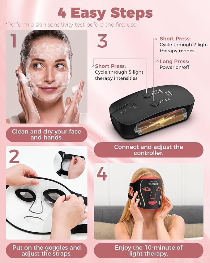 Red Light Therapy Mask for Face LED Face Mask Light Therapy with Remote Portable Infrared Light Therapy Skin Care Device with Timer Function for Home &amp Travel