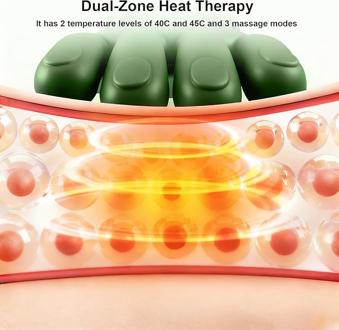 Bionic Heated Massager Wireless Portable Shiatsu Neck and Back Massager Electric Deep Tissue 4D Kneading Massage Simulated Human Hand Design for Pain Relief and Muscle Relax (Green)
