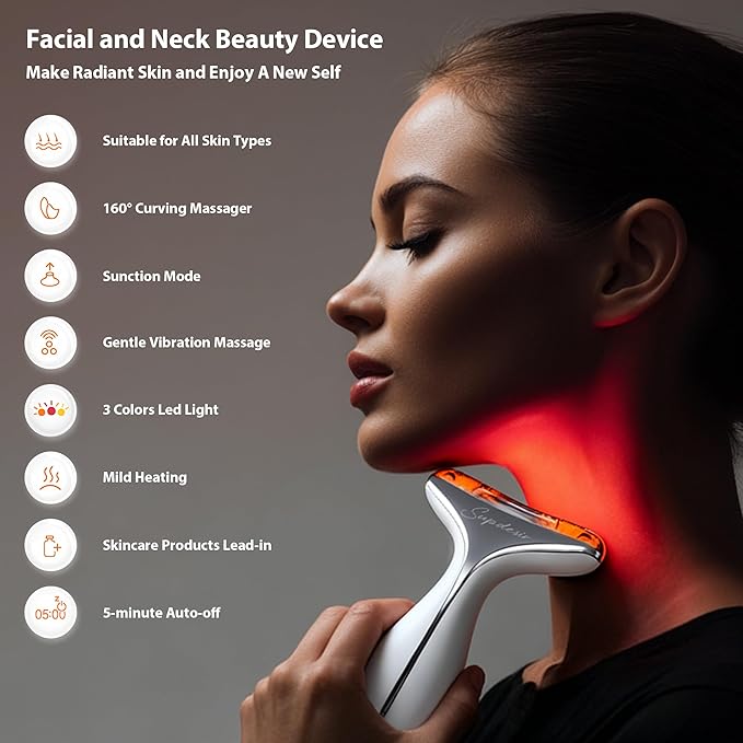 3-in-1 for Aurora Red Light for Face &amp Neck Beauty Massager with Suction Vibration Heat 3 Light Therapies for Skin Glow Face Lift Neck Firm White