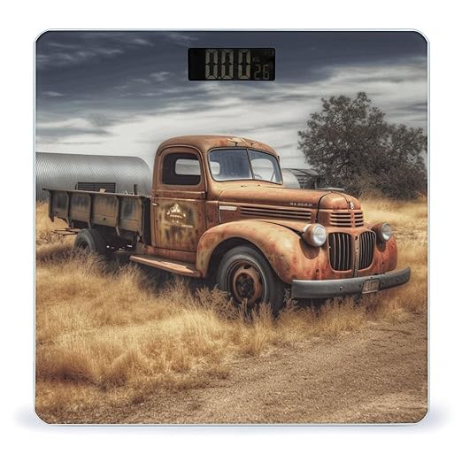 Old Truck Car Scale for Body Weight Anti-Slip Sturdy Tempered Glass Weighing Machine Highly Digital Accurate Bright LCD Bathroom Scale for Household Gift