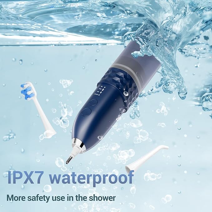 Marchpower Upgraded 2-in-1 Electric Toothbrush with Water Flosser 3+4 Smart ModesPortable Oral Irrigator with Point-Jet Rechargeable IPX7 Waterproof for Home &amp Travel UseNavy Blue