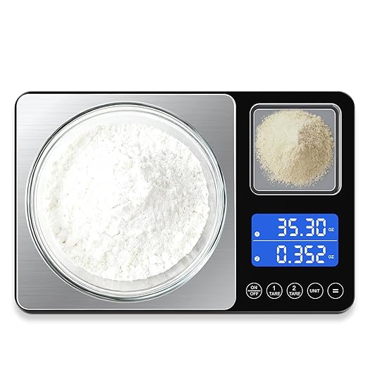Digital Dual Platform Kitchen Scale 33 lb Large &amp 1.1 lb Mini Food Scale with Dual-Line LCD Display Stainless Steel High Precision for Baking Cooking and Meal Prep
