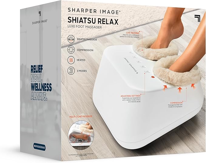 Sharper Image Shiatsu Luxe Foot Massager with Heat &amp Compression Ultra-Soft Padding Deep Kneading Massage Tool Relax Muscles Target Heels Balls &amp Arches Perfect Holiday Gift for Women &a