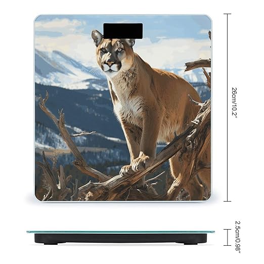 Panther Mountain Lion Bathroom Scale Automatic Power On/Off Body Scales LCD Backlight Display Square Digital Scale Rounded Corners Bathroom Scales for Home Bedrooms