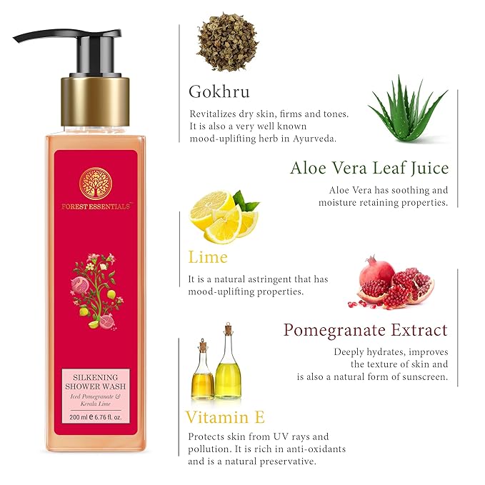 Forest Essentials Silkening Shower Wash Iced Pomegranate with Fresh Kerala Lime 200ml