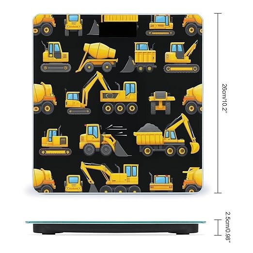 Automatic Switch Digital Bathroom Weighing Scale Smart Scale for Body Weight Cool Black Yellow Buldozer Excavator Construct Machines