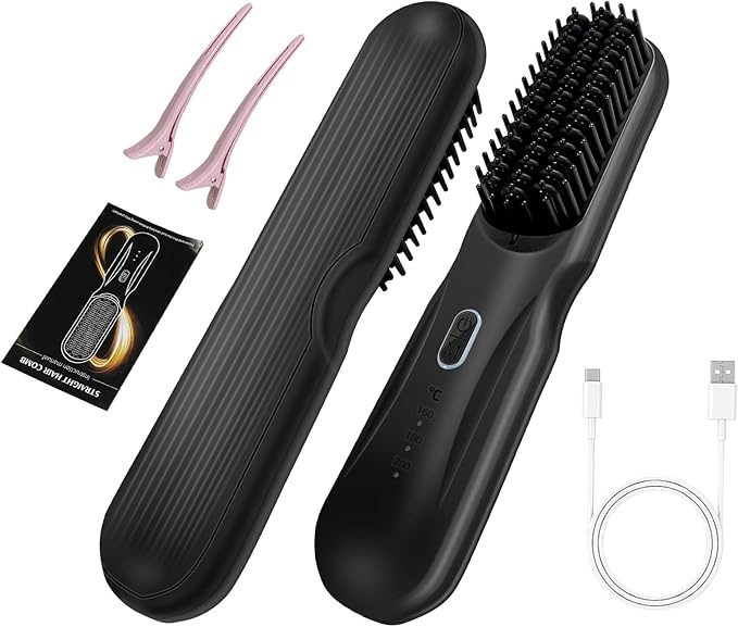Cordless Straightener Brush Pro - 45W Fast Charge Portable Frizz-Free Styling for TravelEffortless Beach WavesFrizz-Free Shine &amp Salon Texture Ideal for All Hair Types