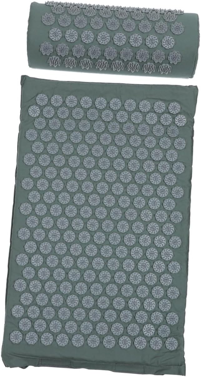 Acupoint Massage Mat and Pillow Set with Carrying Bag Grey Acupressure Massage Mat for Body Relaxation and Neck Back Relief Suitable for Yoga and Health Care