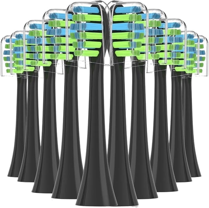 10PCS Replacement Toothbrush Heads Compatible for 7am2m AM101/AM105 Sonic Electric Vacuum Soft Bristle Nozzles(10PCS Black)