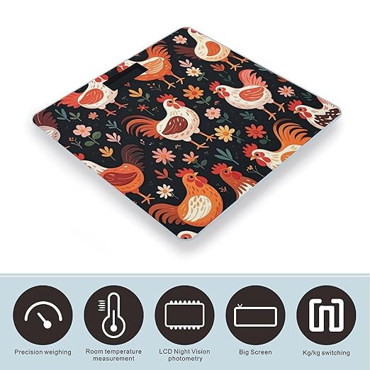 Cute Rooster Chickens Scale for Body Weight Digital Bathroom Scale Toughened Glass High Precision Scales for Body Weight with Large LCD Backlight Display Weight Scales