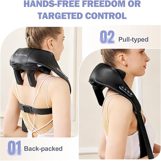 Cordless Neck and Shoulder Massager with Heat Electric Deep Tissue Kneading for Back Pain Hands-Free Shiatsu Massage Pillow Portable for Home Office Travel
