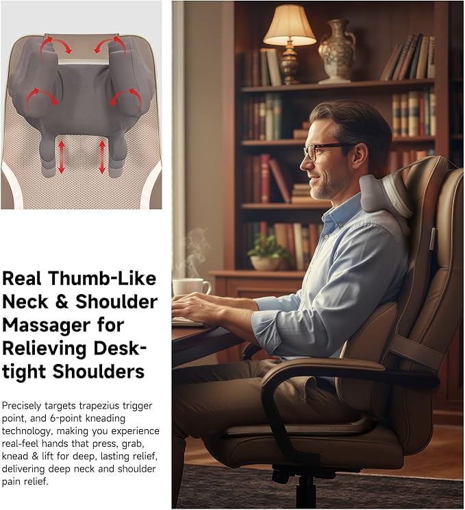 Flekzo Shiatsu Back &amp Neck Massage Chair Seat Cushion with Heat – 4D Kneading Adjustable Intensity Adjustable Neck Height Full Back Pain Relief Deep Tissue Office Chair Massager Brown