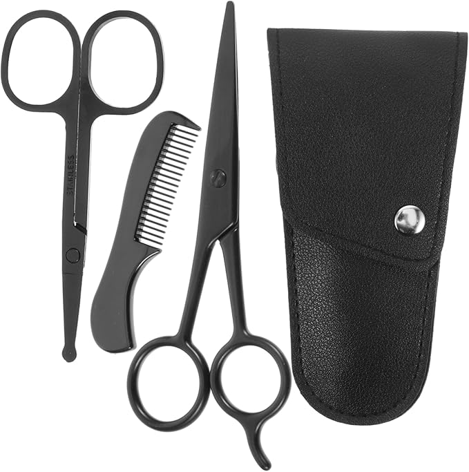 VICASKY 3sets Stainless Steel Trimming Scissors and Beard Shears Kit for Men Includes Comb and Storage Bag for Home Grooming and Barbershop Use