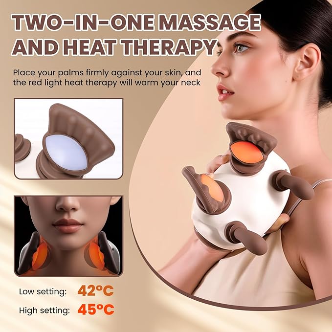 Neck Massager with HeatCordless Electric Shiatsu Neck and Back Massager 3 Speeds 2 Heat SettingsPortable Heated Neck Massager4D Kneading Neck and for Muscle Relax (White + Khaki)