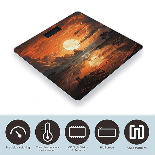 Orange Sky Scale for Body Weight Anti-Slip Digital Bathroom Scale Sturdy Toughened Glass Weighing Scales High Precision Safe Rounded Corners Smart Scales