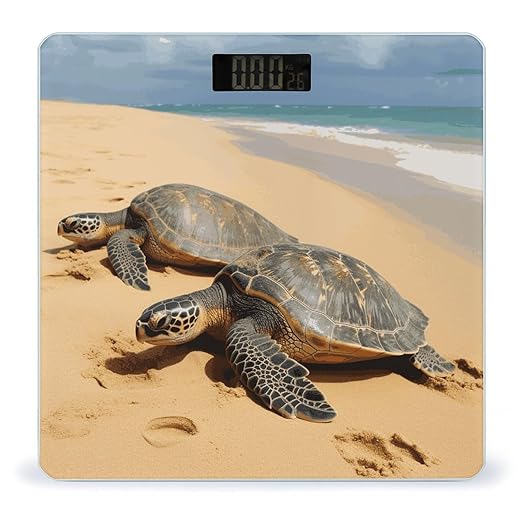 Turtles on The Beach Digital Bathroom Scale for Body Weight with High Precision Digital Weighing Scale with BMI Clear LCD Display and Step-On Measures Weight Up to 180kg