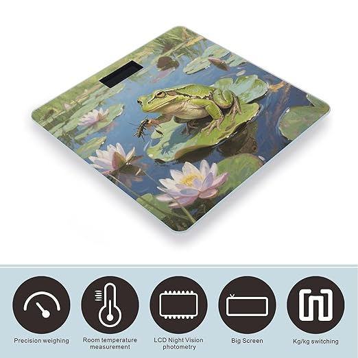 Pond Frog Weight Scale Large Digital Bathroom Scales with Bright LED Display Non Slip Digital Scale and Step On Fashion Weighing Machine for Body