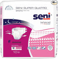 Seni Super Quatro Unisex Adult Incontinence Briefs with Tabs Size Medium (30-43) 40 Count (4 Packs of 10) Severe Absorbency Disposable Overnight Briefs for Men &amp Women