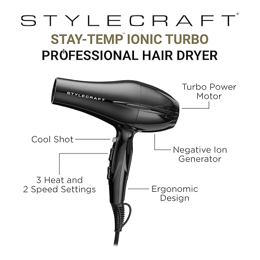 StyleCraft Professional Hair Dryer &amp Titanium Flat Iron Styling Set - Salon-Grade Performance for All Hair Types