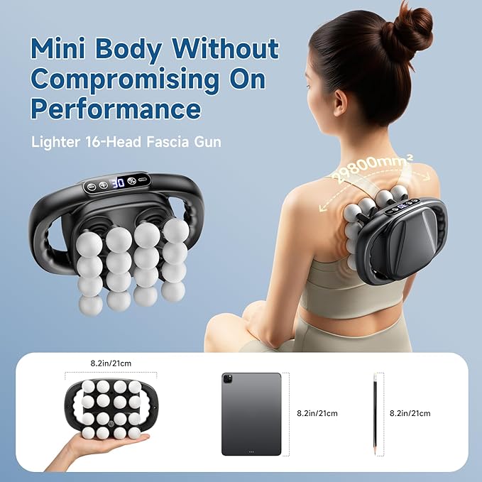 Upgraded Mini 16-Head Massage Gun Electric Deep Tissue Massage 3 Modes 30 Levels Of Speed Used To Relieve Pain In Neck Back And Leg Muscles Lightweight And Portable Suitable For Small Figures