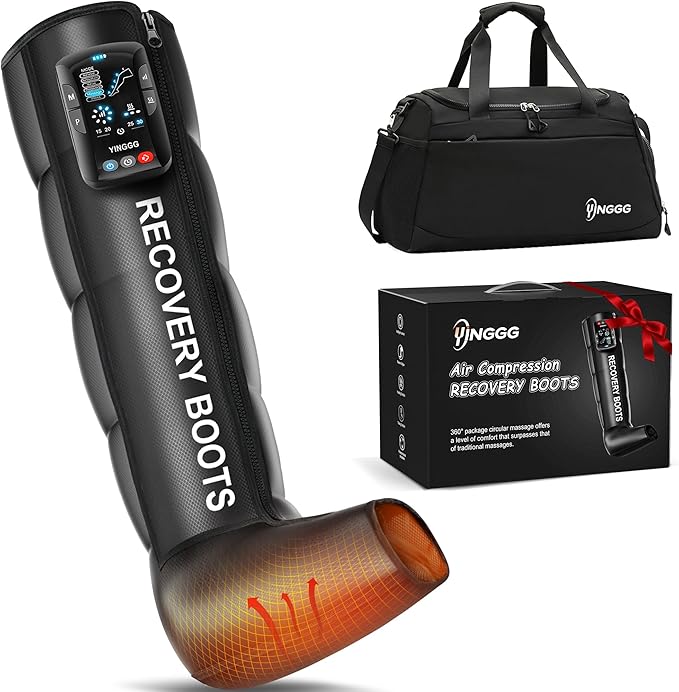 Leg Massager with Heat and Compression: Cordless Recovery System for Improved Circulation Professional Foot Massage Boots with 5 Massage Areas 8 Intensities(Only Single Leg)-Medium