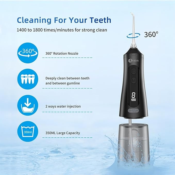 Professional Water Dental Flosser for Teeth &amp Braces - 9 Modes Cordless Oral Irrigator 350ML Large Reservoir 360° Nozzle IPX7 Waterproof Rechargeable Dental Floss Tool (M131 - White)