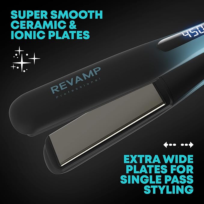 Revamp Progloss Wide Ultra X Shine 1.5-Inch Flat Iron Hair Straightener – Ceramic Hair Straightener with Keratin Argan &amp Coconut Oil Infused Ceramic &amp Ionic Plates Ideal for Long Thick Cur