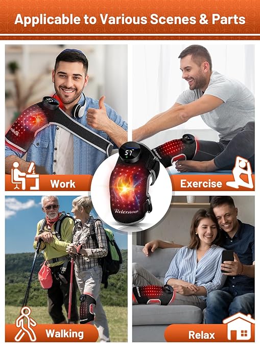 Red Light Therapy for Knee with Vibration Massage Extension Band Wireless Rechargeable ControllerNear Infrared Light Therapy Heated Device for Knee/Elbow/Shoulder Pain Relief