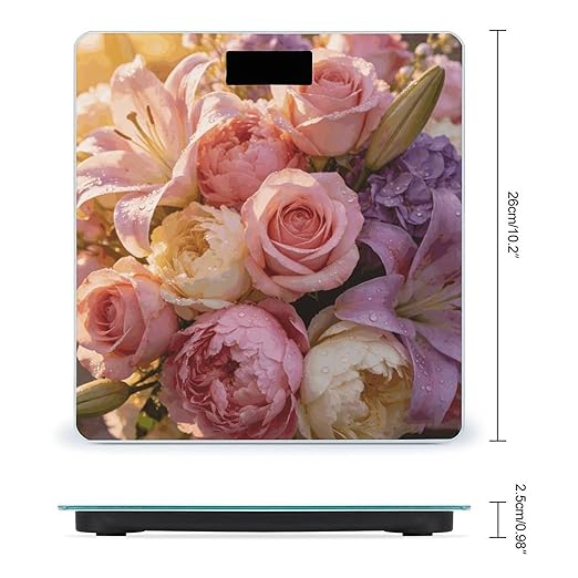 Aesthetic Flowers Weight ScaleClear LED Display Bathroom Digital Weighing ScaleTempered Glass Digital Bathroom Scale for Body Weight Capacity Up to 400 Lbs