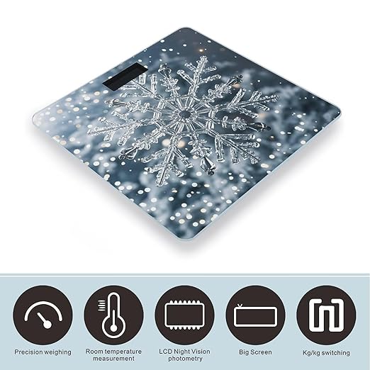 Transparent Snowflake Scale for Body Weight Highly Accurate Digital Bathroom Body Scale Digital Bathroom Scales for People Anti-Slip Large LCD Display Smart Scales