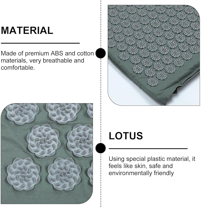 Acupressure Massage Mat and Pillow Set Washable Yoga Relief Mat with Acupuncture Therapy Pillow Portable Grey Massage Cushion for Neck and Shoulder Relaxation at Home and Office